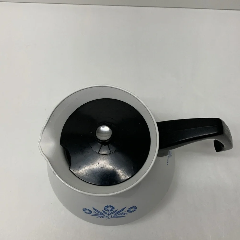 Vintage  Corning Ware Enamel 6 Cup coffee Tea Pot blue cornflower